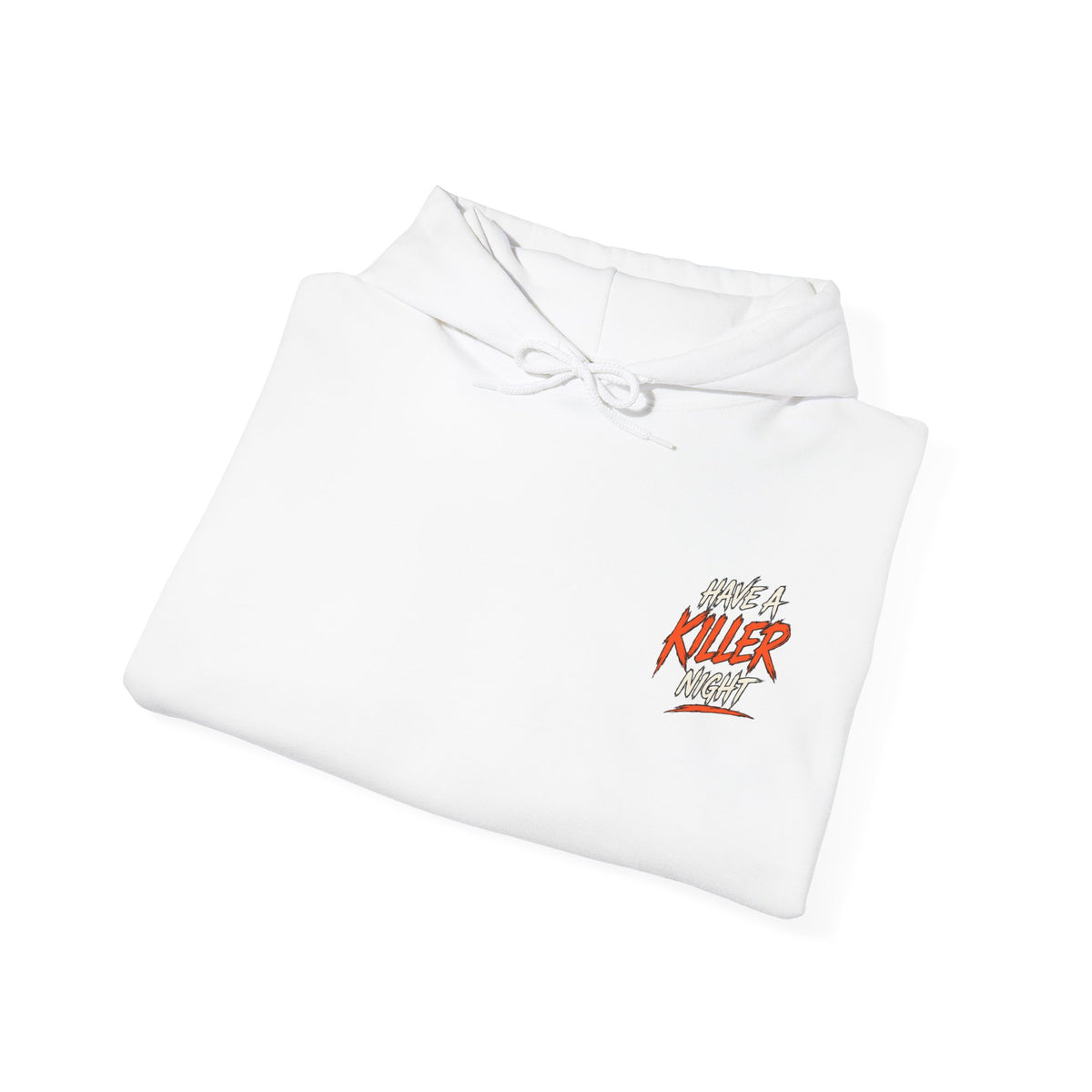 Killer Night Halloween Hoodie in White — folded view