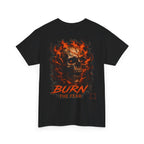 Burn the Fear Flaming Skull T-Shirt in Black — back view