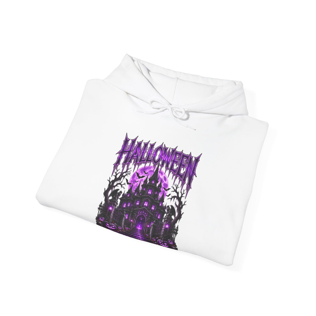 Enter If You Dare Haunted House Hoodie in White — folded view