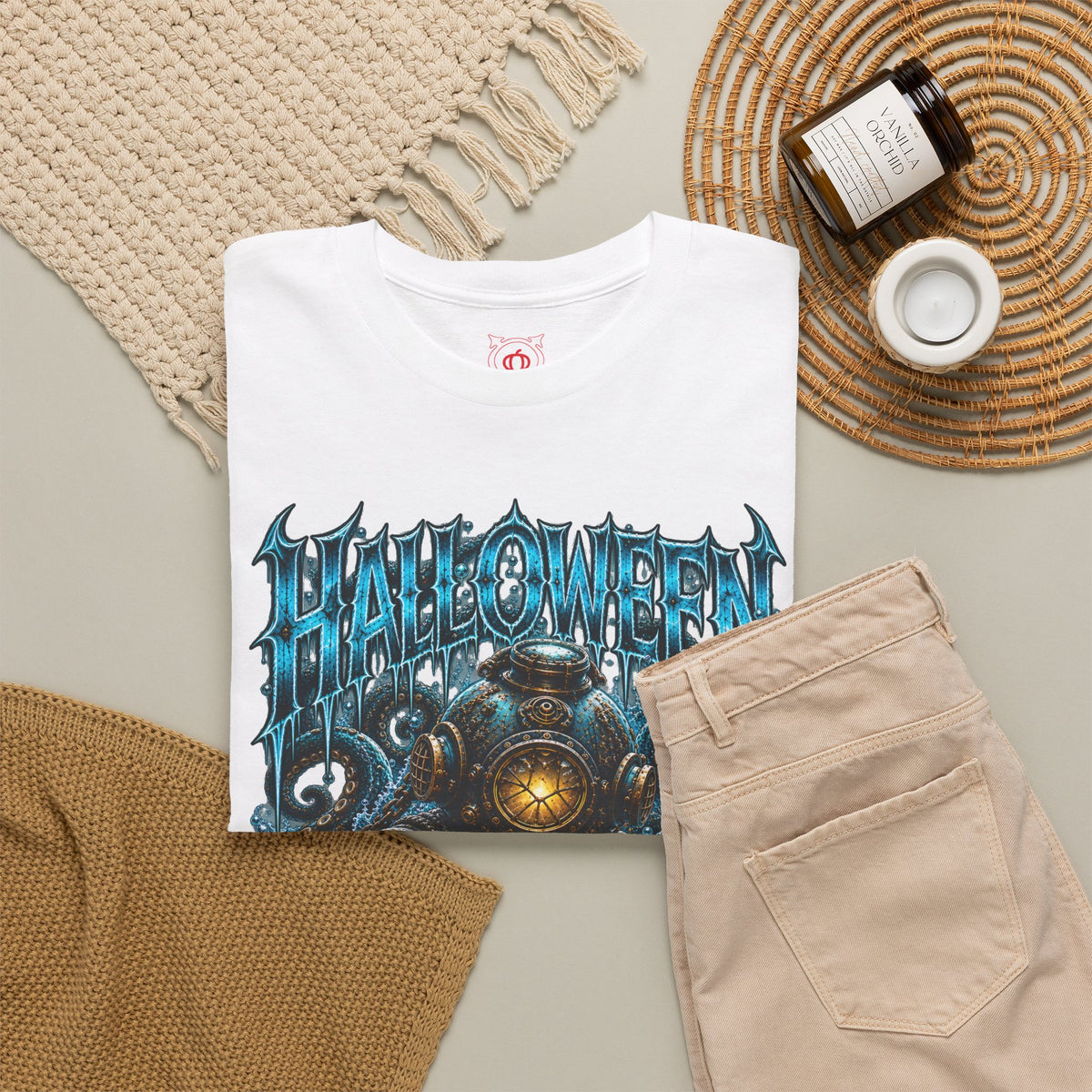 Drown Your Fears Deep Sea T-Shirt in White — folded view