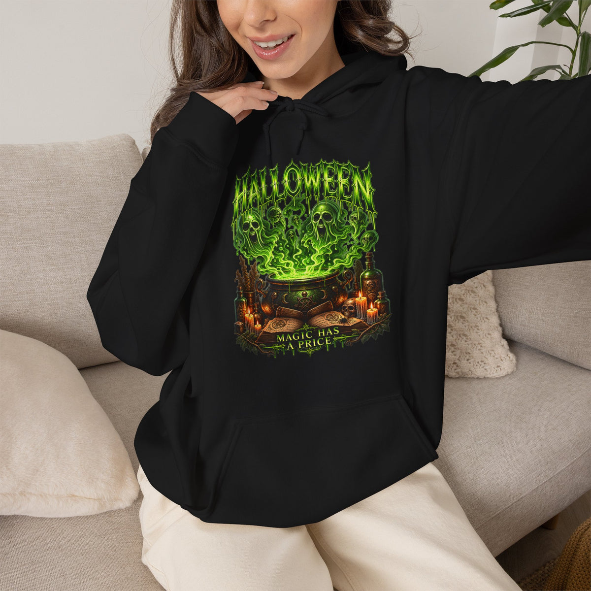 Magic Has a Price Cauldron Hoodie in Black — model view