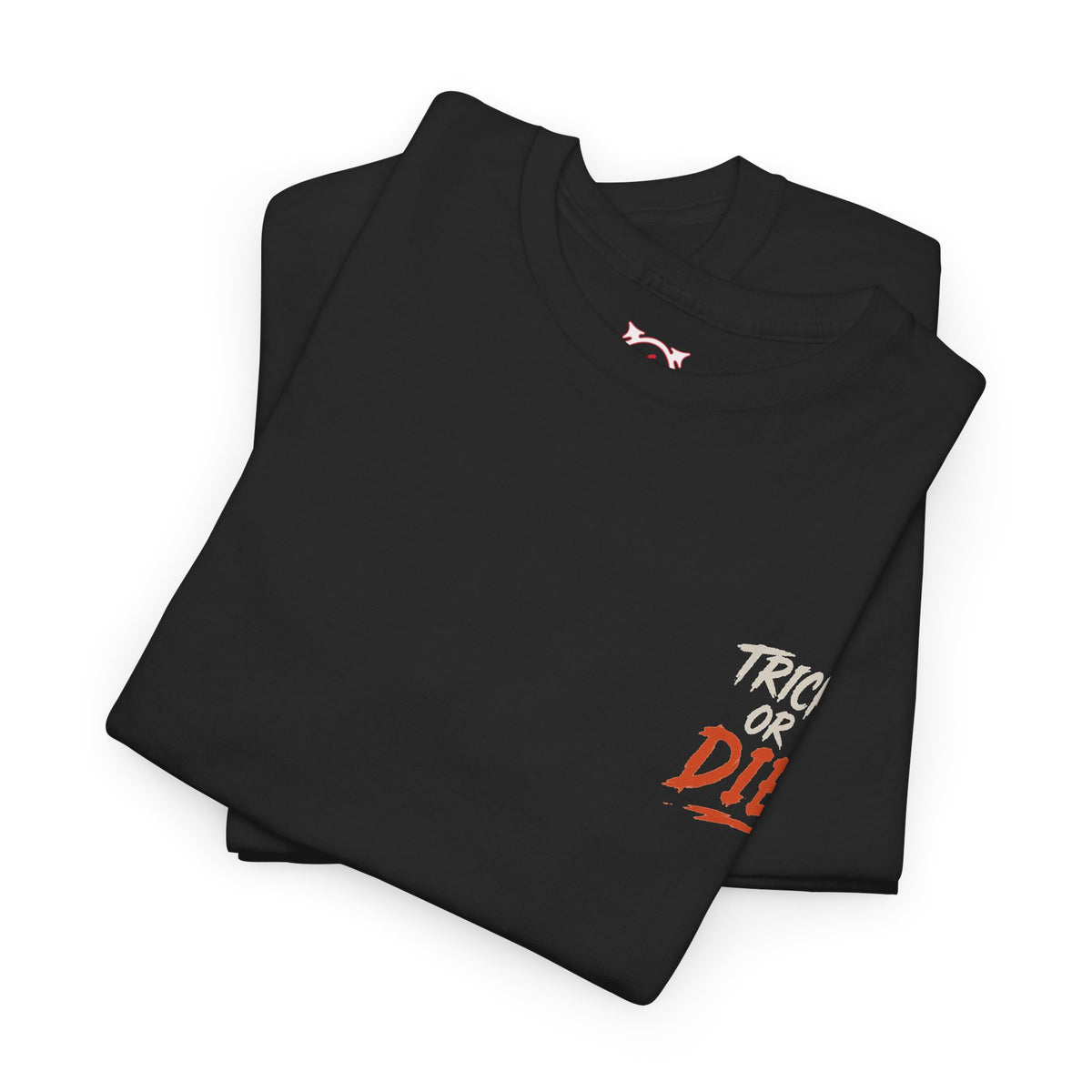 Trick or Die Halloween T-Shirt in Black — folded view