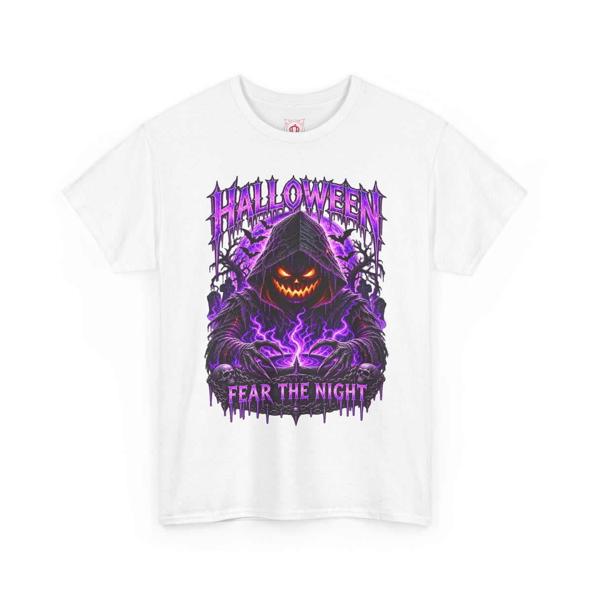 Fear the Night Pumpkin T-Shirt in White — front view