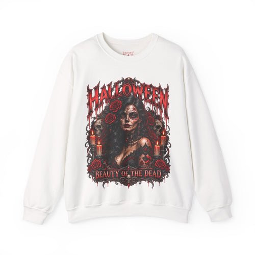 Beauty of the Dead Gothic Portrait Sweatshirt in White — front view
