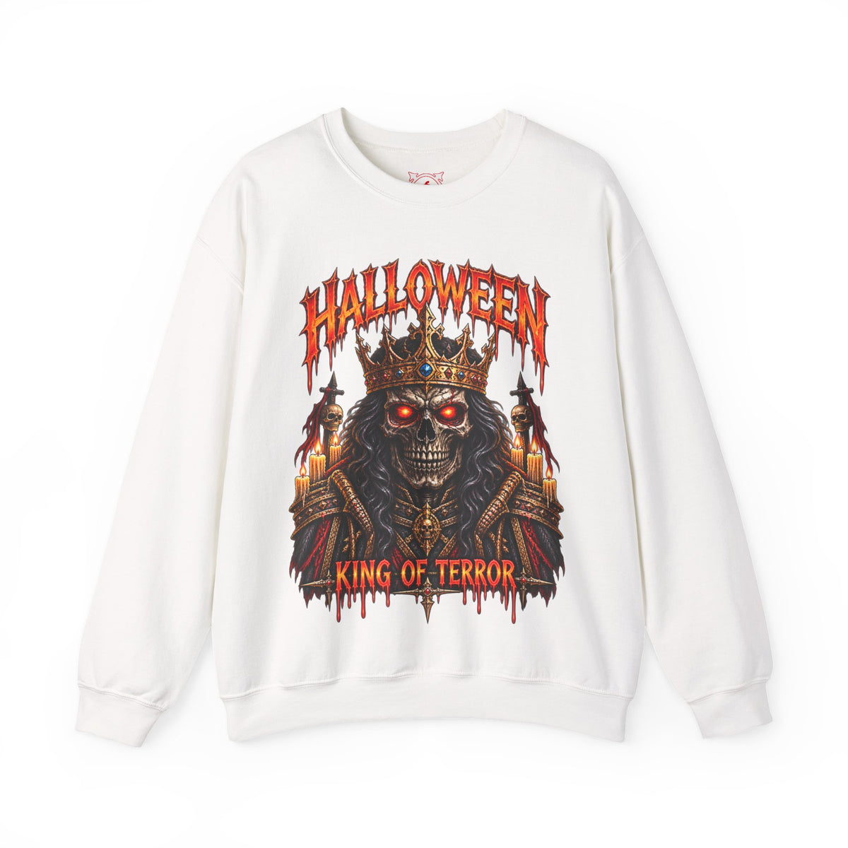 Crowned Terror Skeleton King Sweatshirt in White — front view