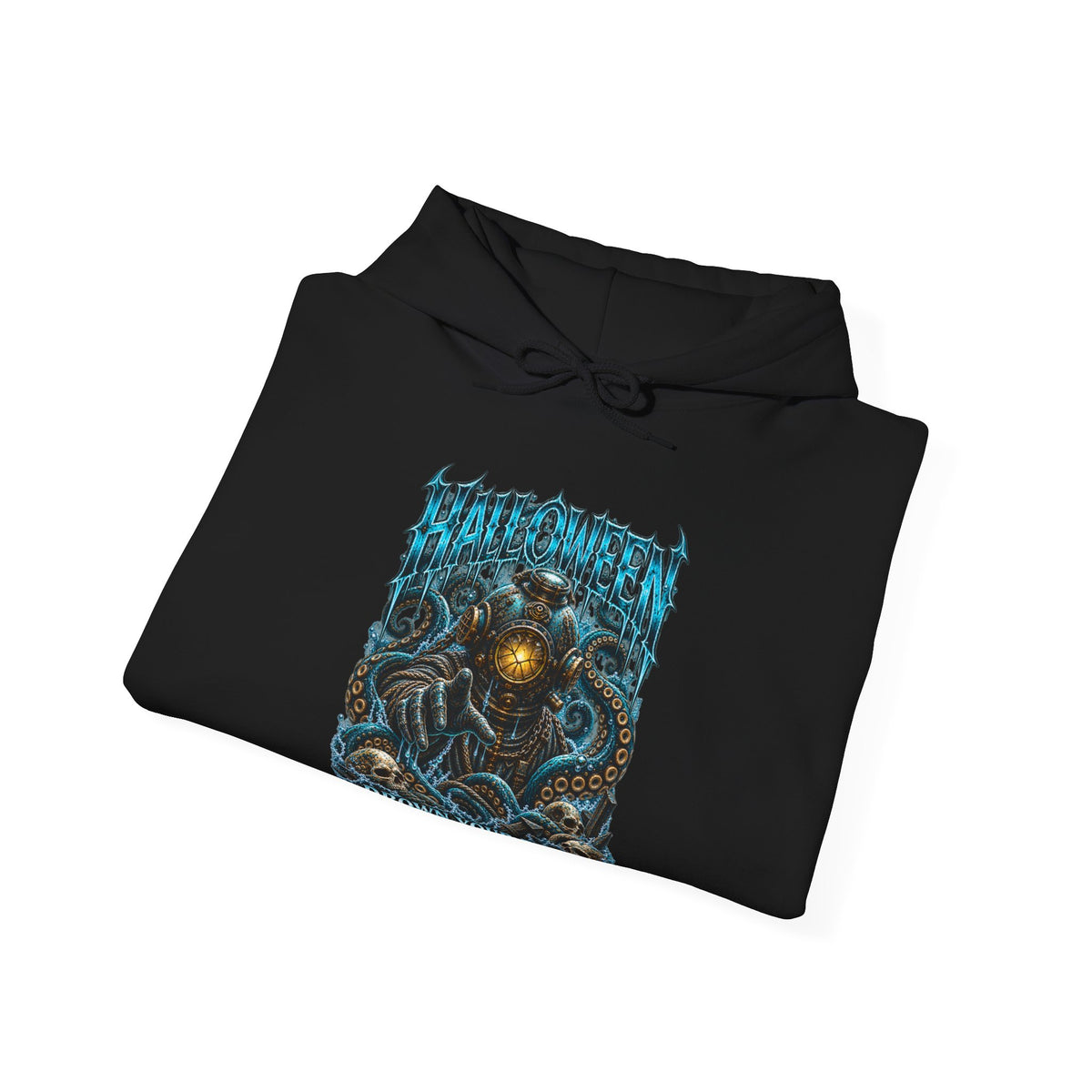 Drown Your Fears Deep Sea Hoodie in Black — folded view
