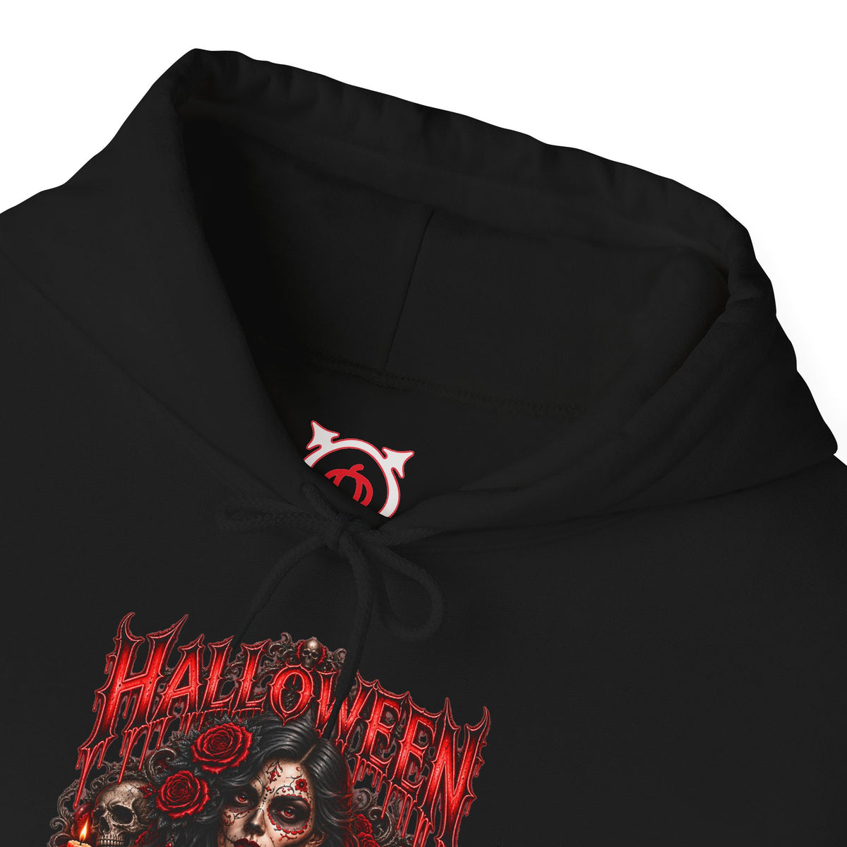 Beauty of the Dead Gothic Portrait Hoodie in Black — front view