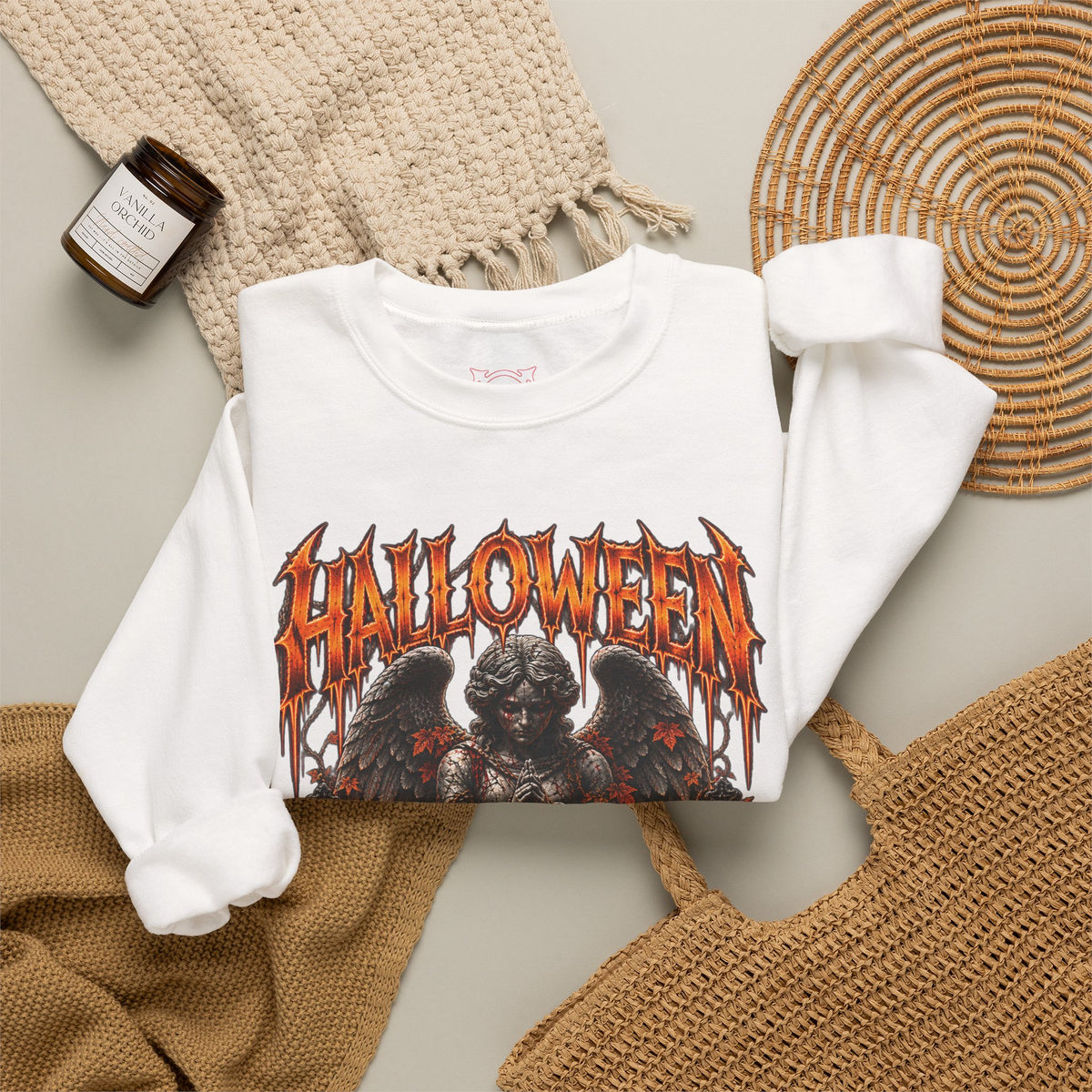 Not All Angels Sweatshirt in White — folded view