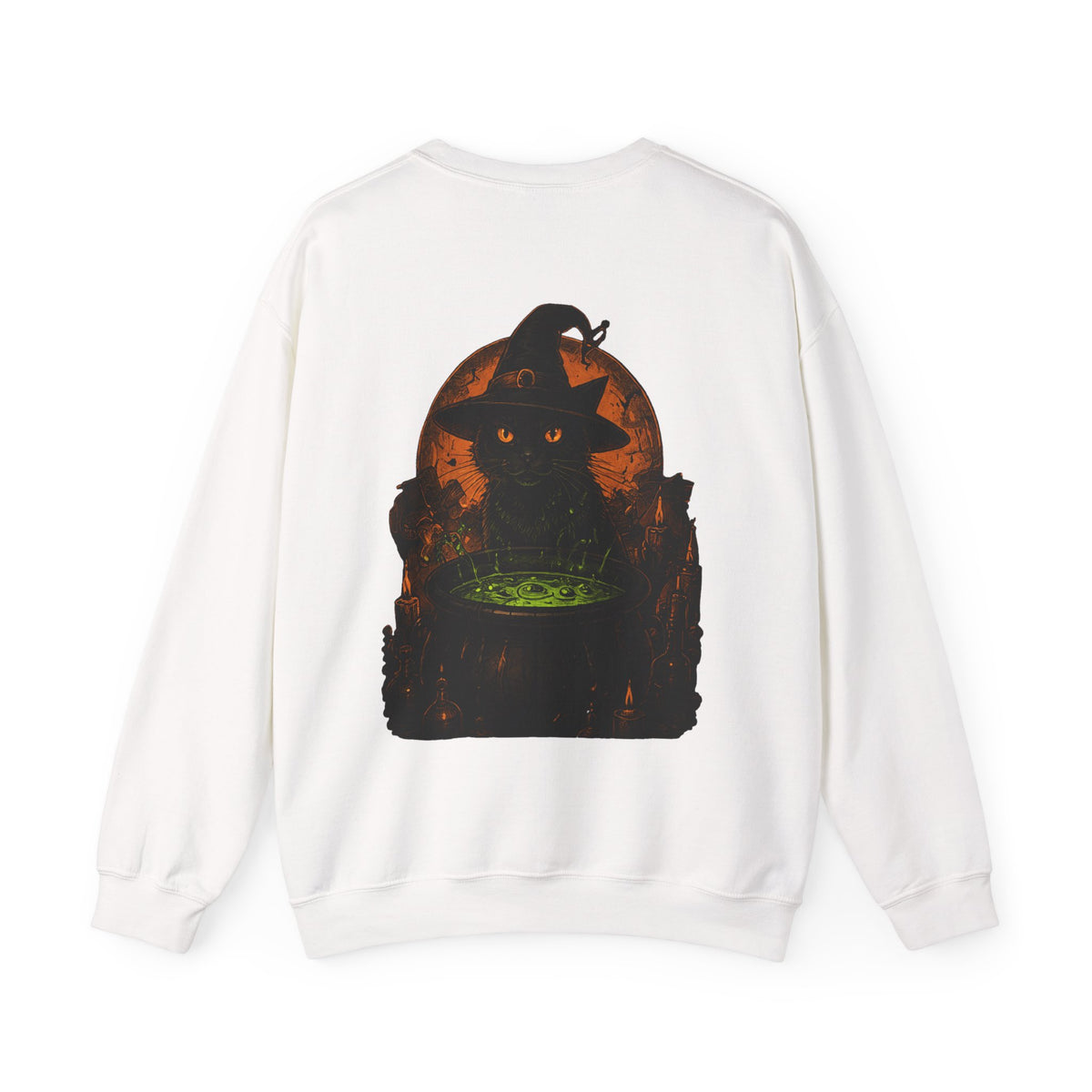 Cauldron Club Black Cat Sweatshirt in White — back view