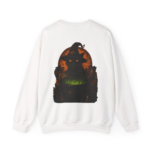 Cauldron Club Black Cat Sweatshirt in White — back view