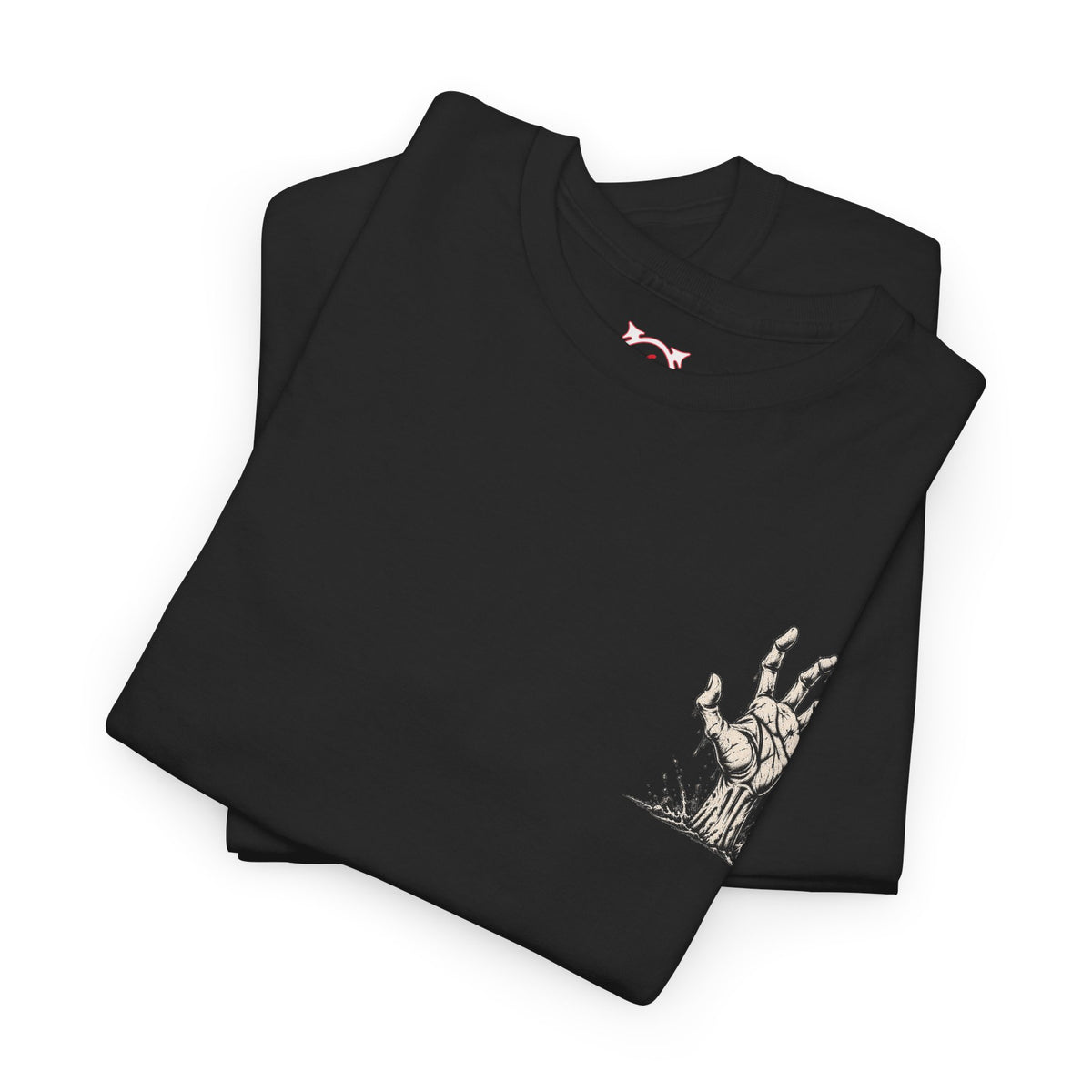 Still Reaching Zombie Hand T-Shirt in Black — folded view