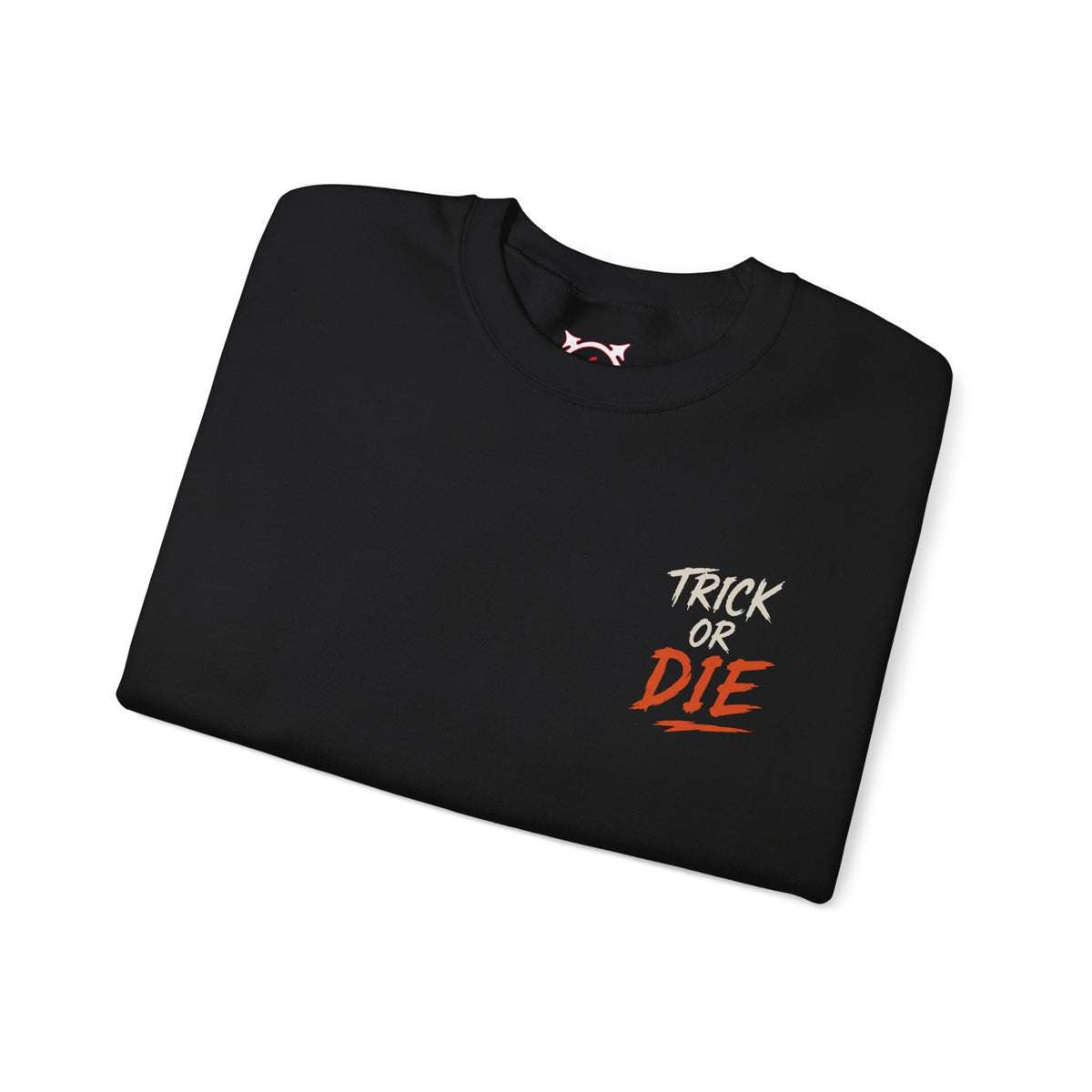 Trick or Die Halloween Sweatshirt in Black — folded view