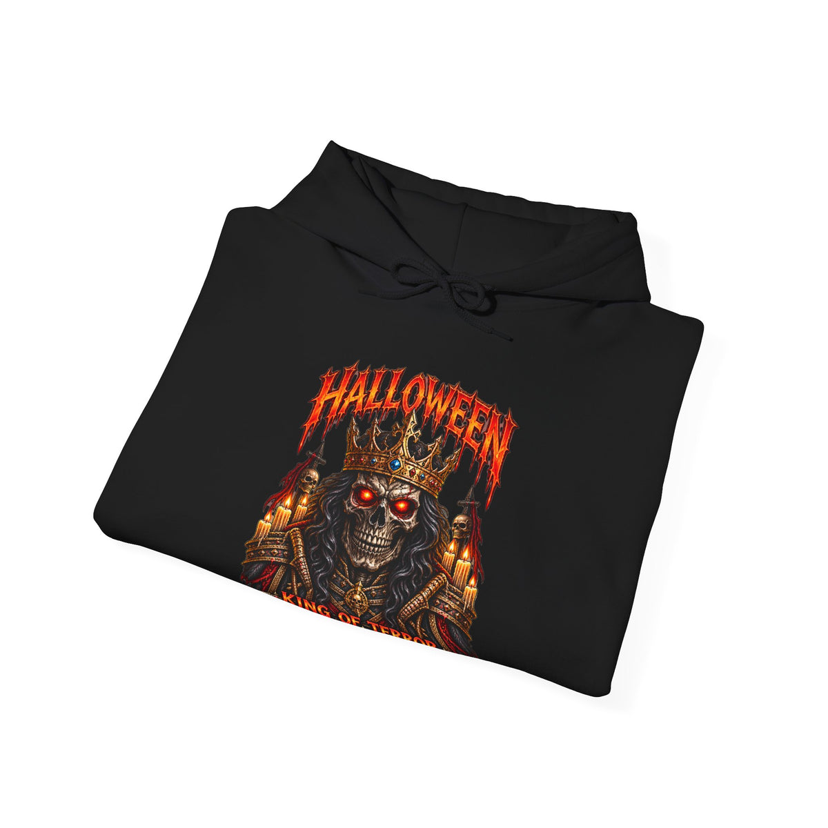 Crowned Terror Skeleton King Hoodie in Black — folded view