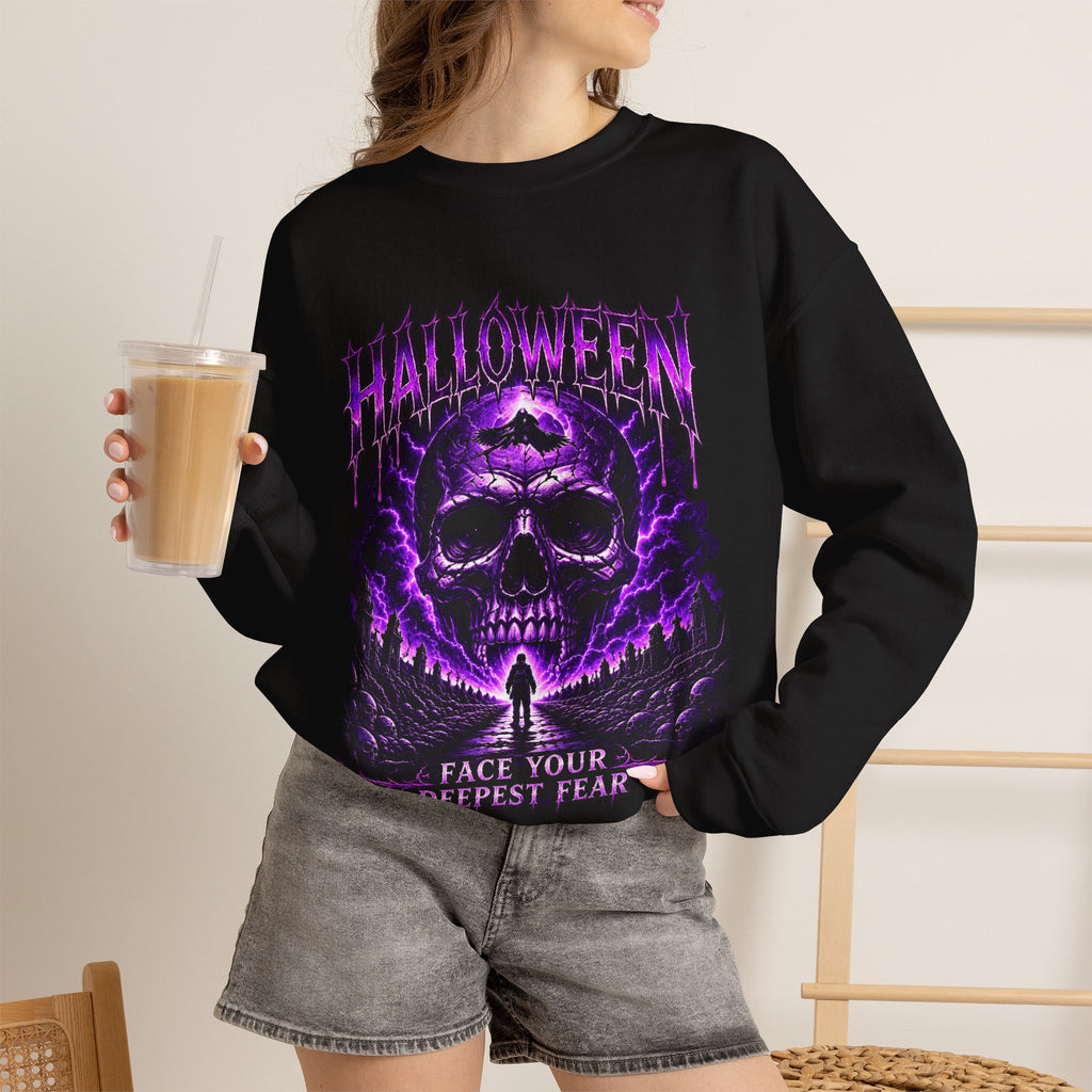 Deepest Fear Skull Sweatshirt in Black — model view