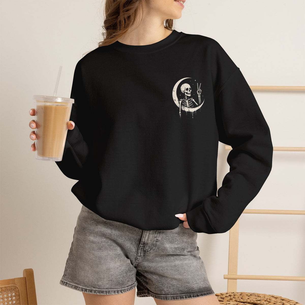 Crescent Skeleton Sweatshirt in Black — model view