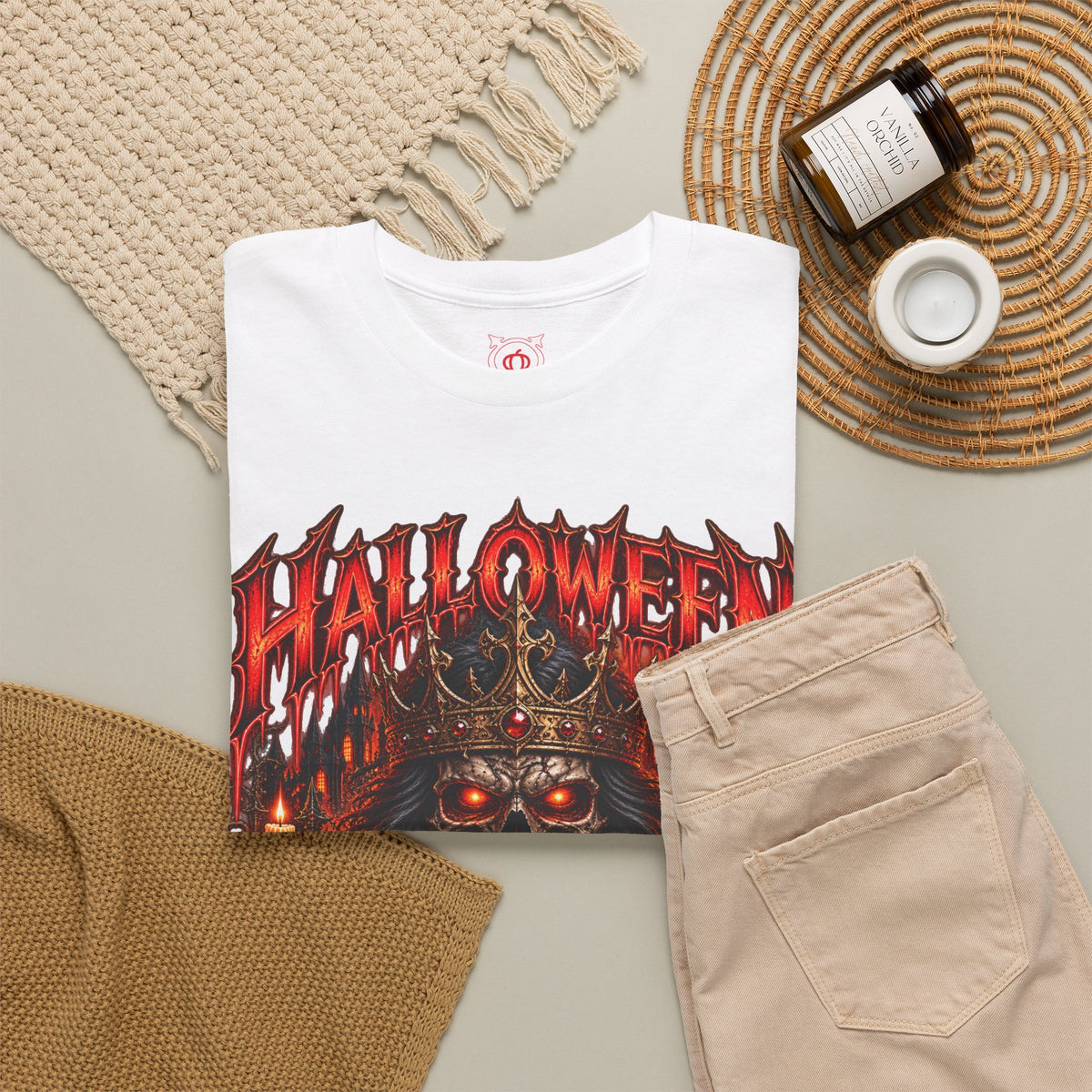 King of Terror Skeleton T-Shirt in White — folded view
