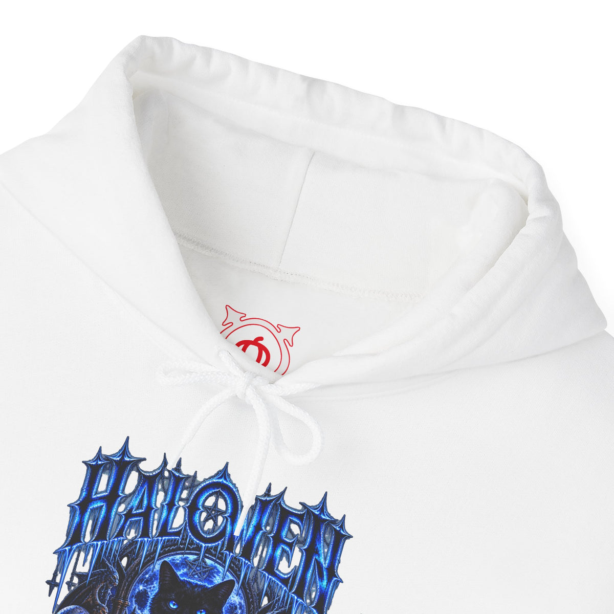 Black Cat Omen Hoodie in White — front view