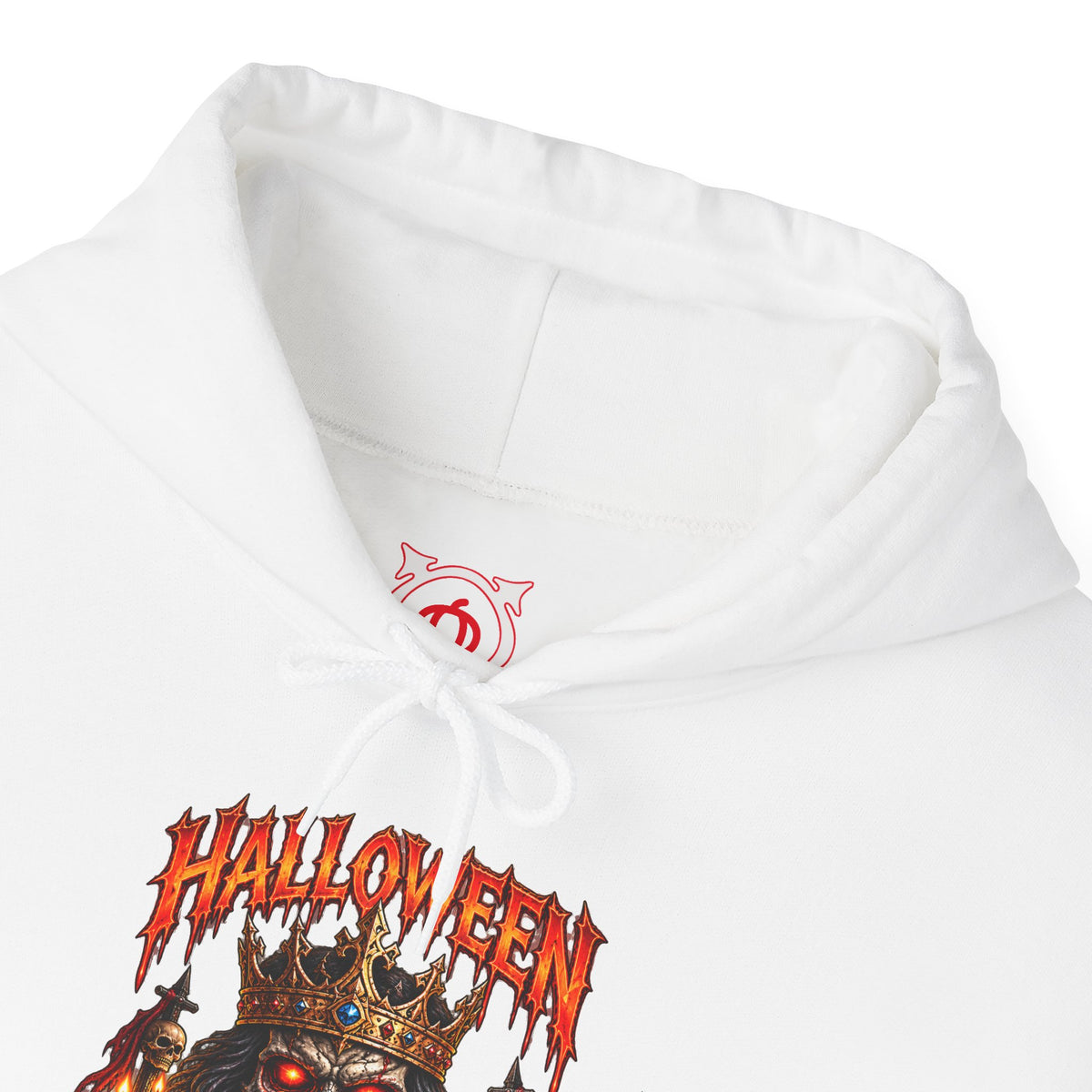 Crowned Terror Skeleton King Hoodie in White — front view