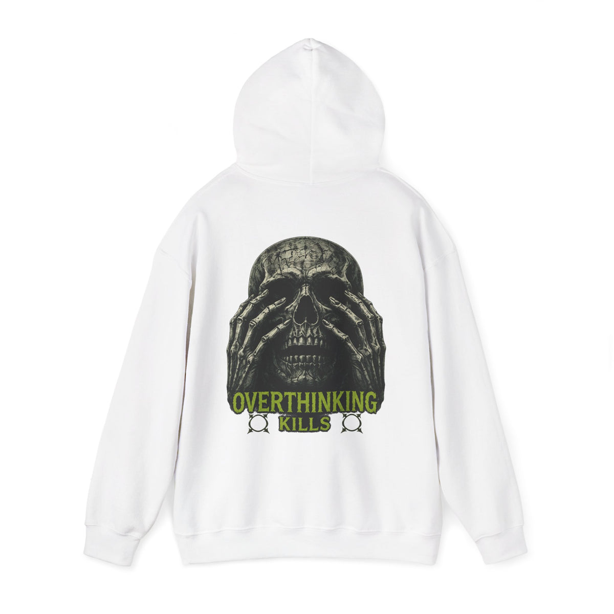 Overthinking Kills Skull Hoodie in White — back view