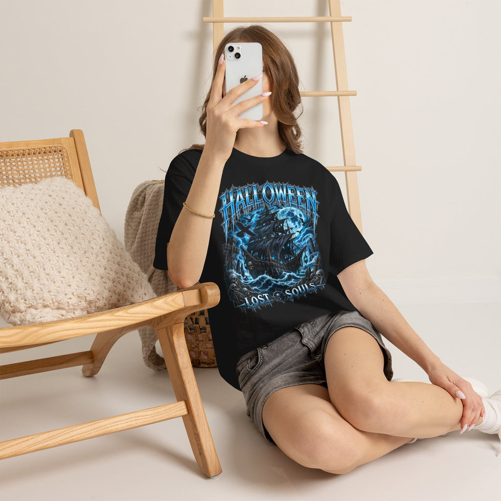 Lost Souls Ghost Ship T-Shirt in Black — model view