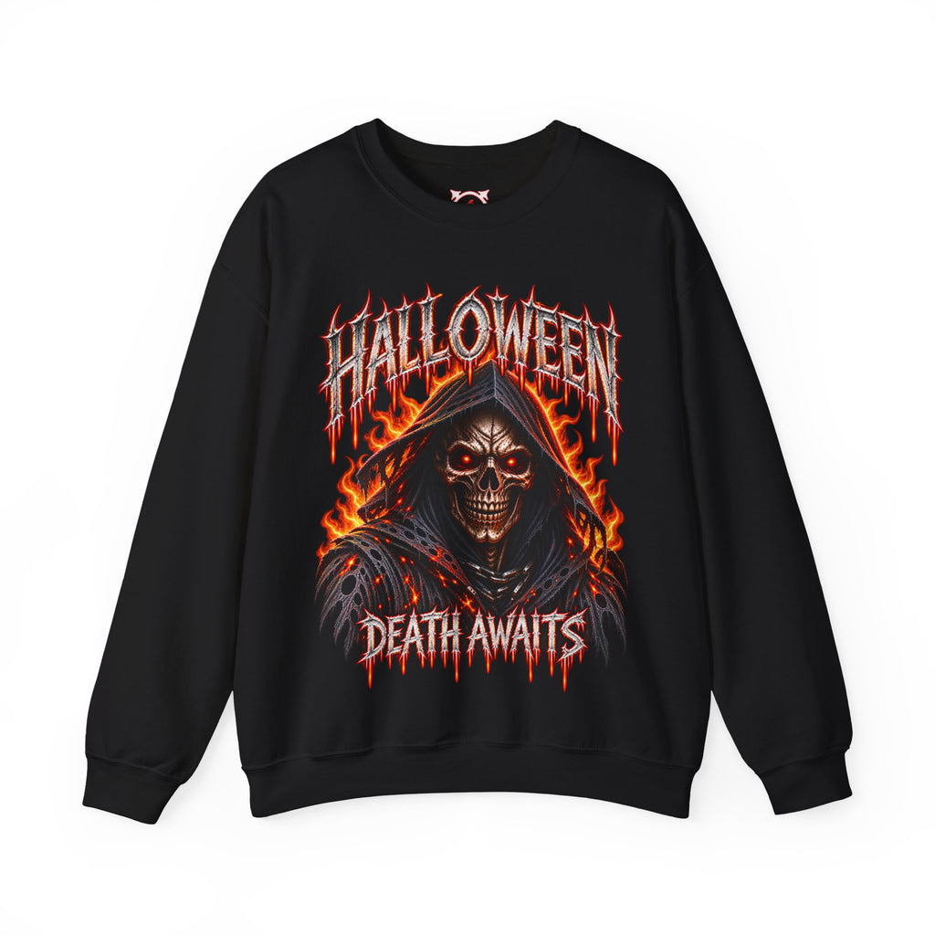 Death Awaits Grim Reaper Sweatshirt in Black — front view