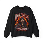 Death Awaits Grim Reaper Sweatshirt in Black — front view