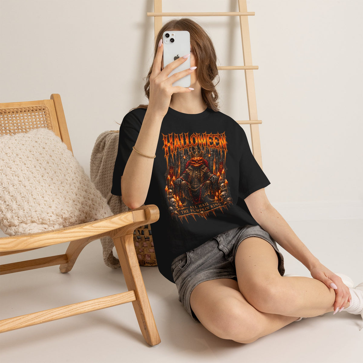 Pumpkin King T-Shirt in Black — model view