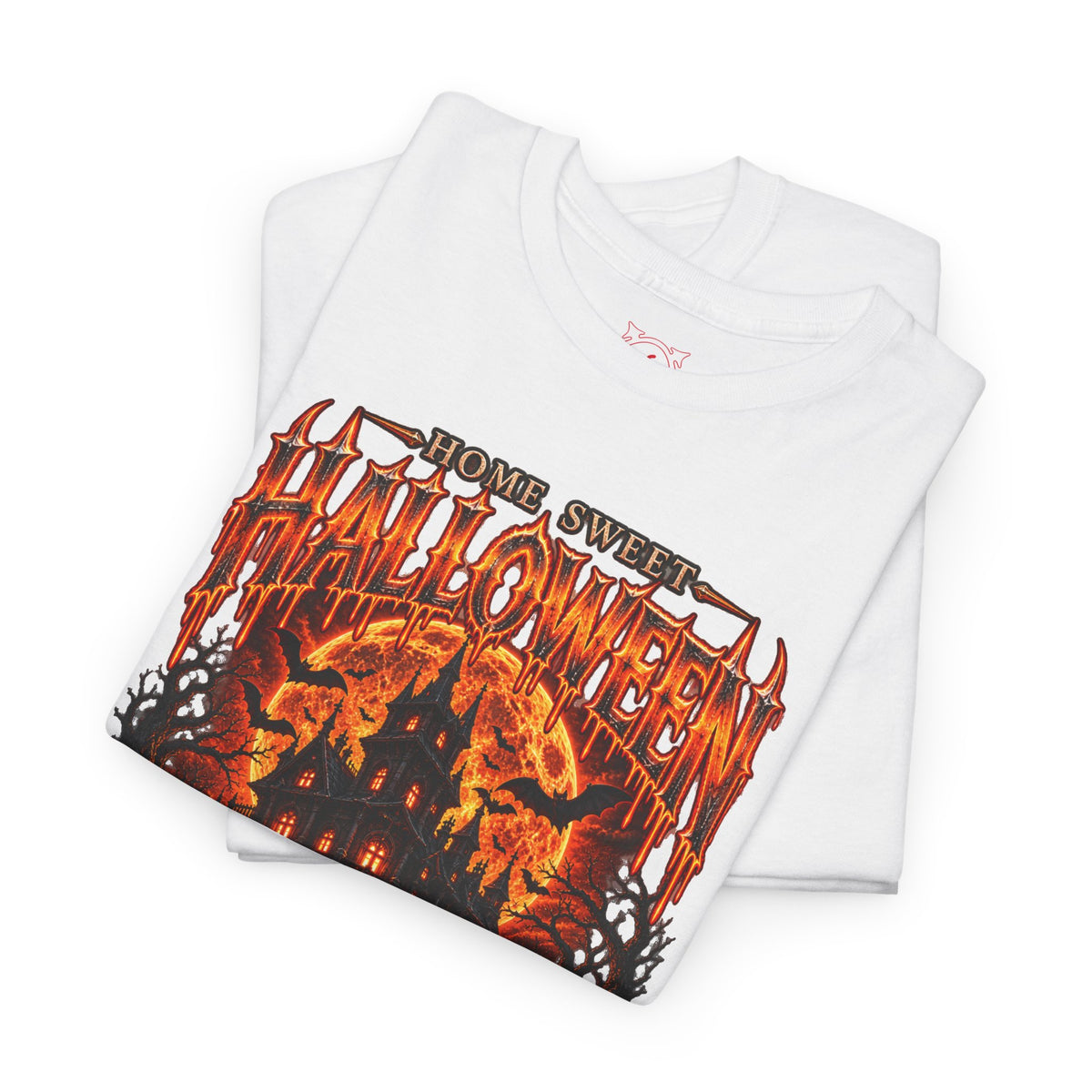 Home Sweet Halloween Haunted House T-Shirt in White — folded view
