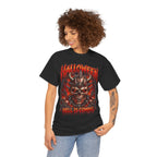Hell Is Coming Horned Skull T-Shirt in Black — model view