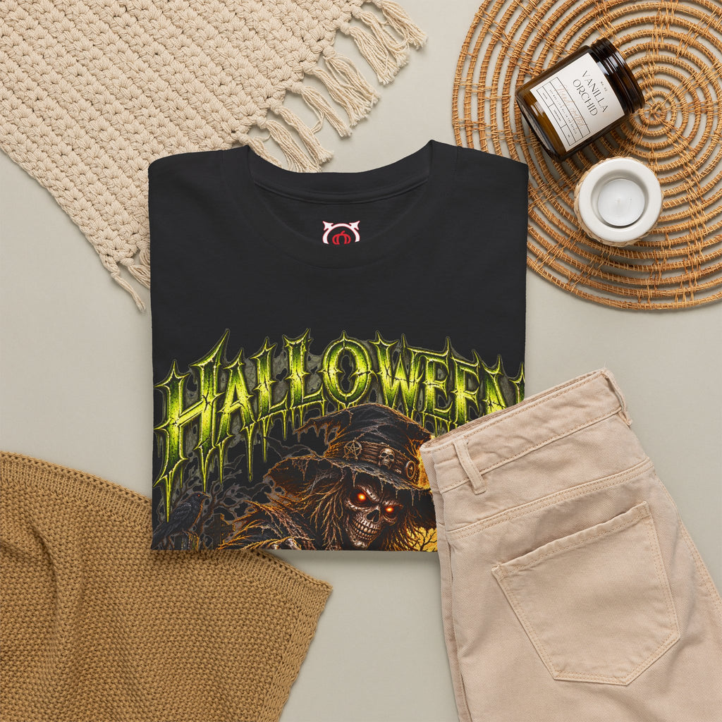 No One Leaves Scarecrow T-Shirt in Black — folded view