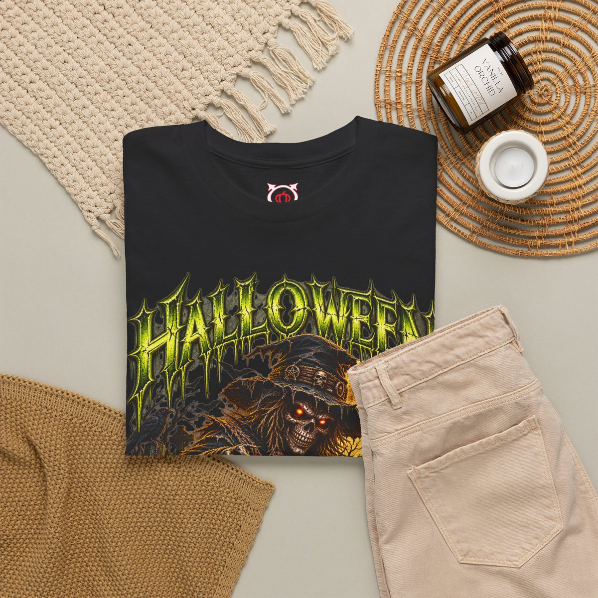 No One Leaves Scarecrow T-Shirt in Black — folded view