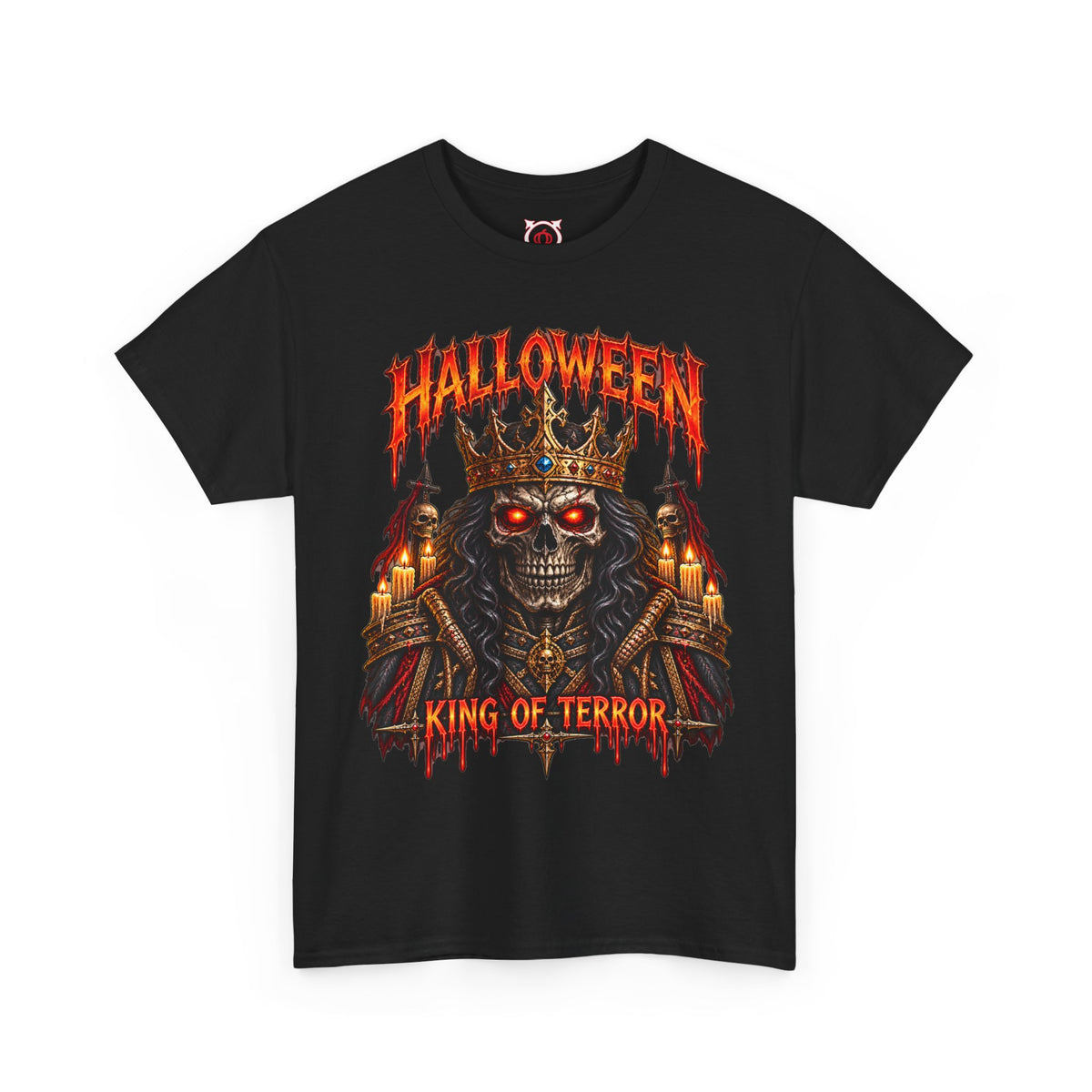 Crowned Terror Skeleton King T-Shirt in Black — front view