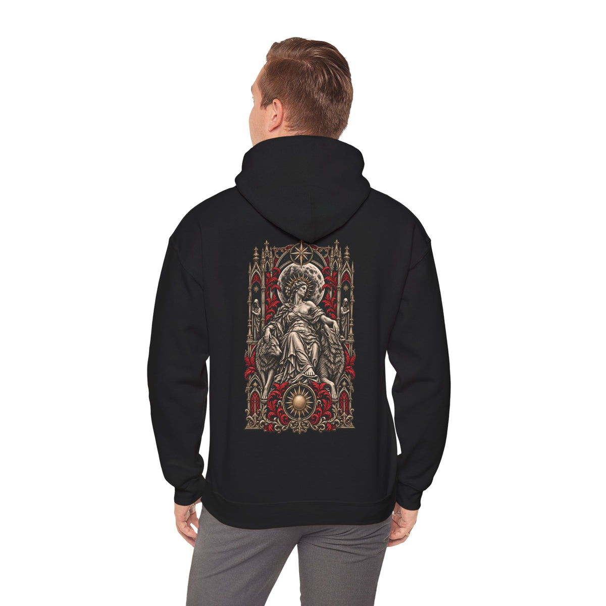 Moonveil Hoodie in Black — back print on model