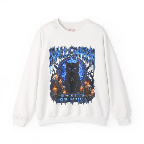 Black Cat Ritual Sweatshirt in White — front view