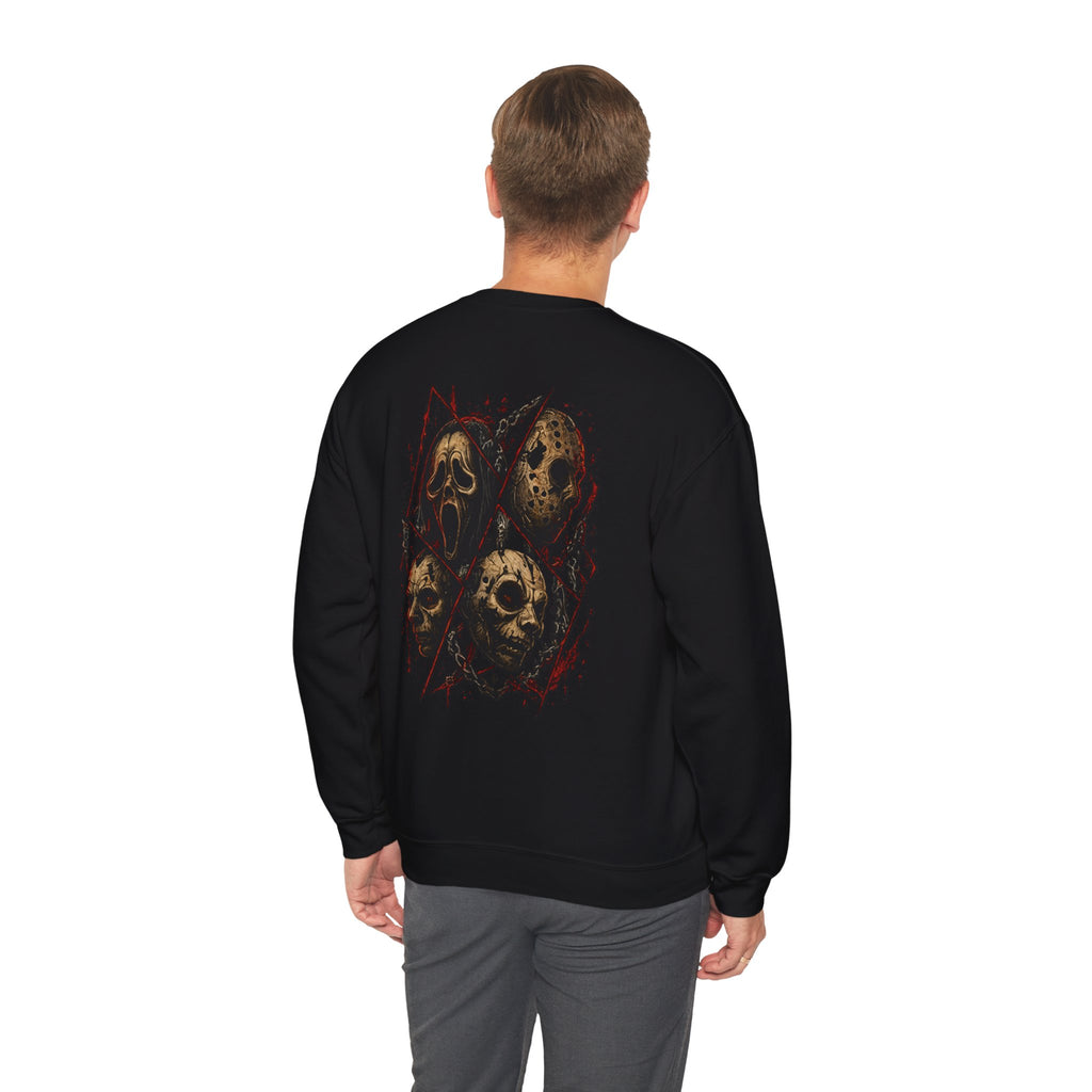 Final Cut Horror Mask Sweatshirt in Black — model view
