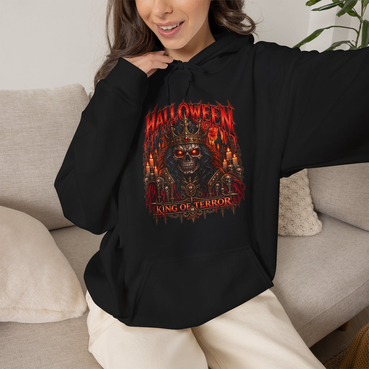 King of Terror Skeleton Hoodie in Black — model view