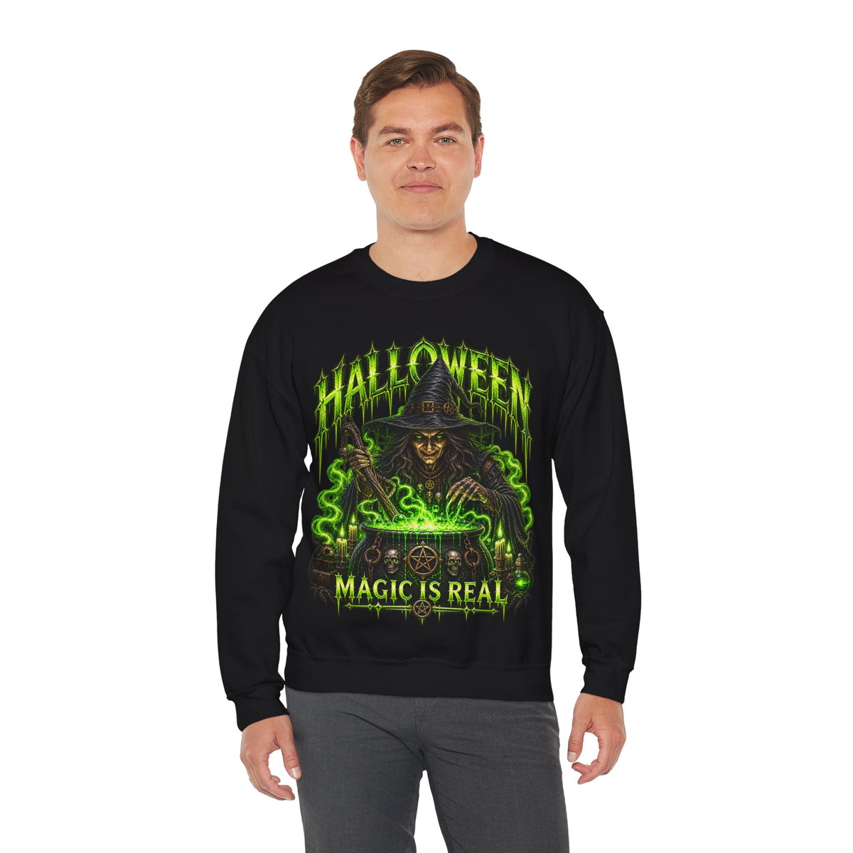 Magic Is Real Witch Sweatshirt in Black — model view