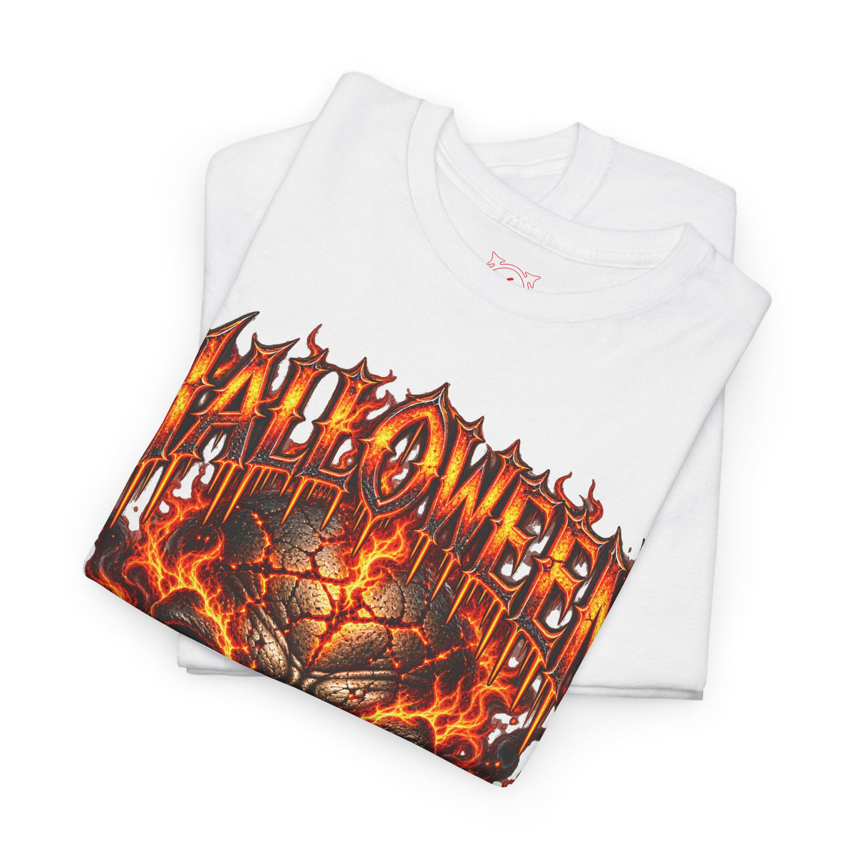 Born from Darkness Flaming Skull T-Shirt in White — folded view