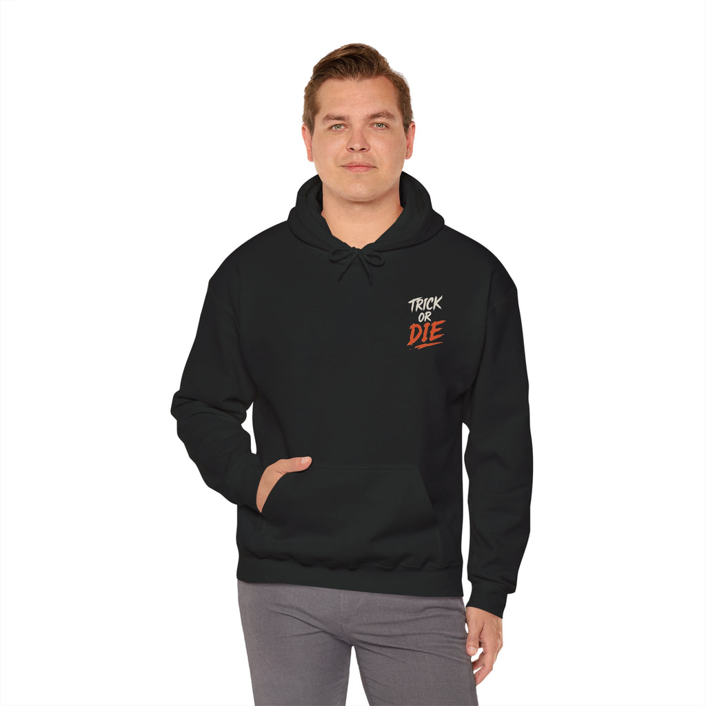 Trick or Die Halloween Hoodie in Black — model view