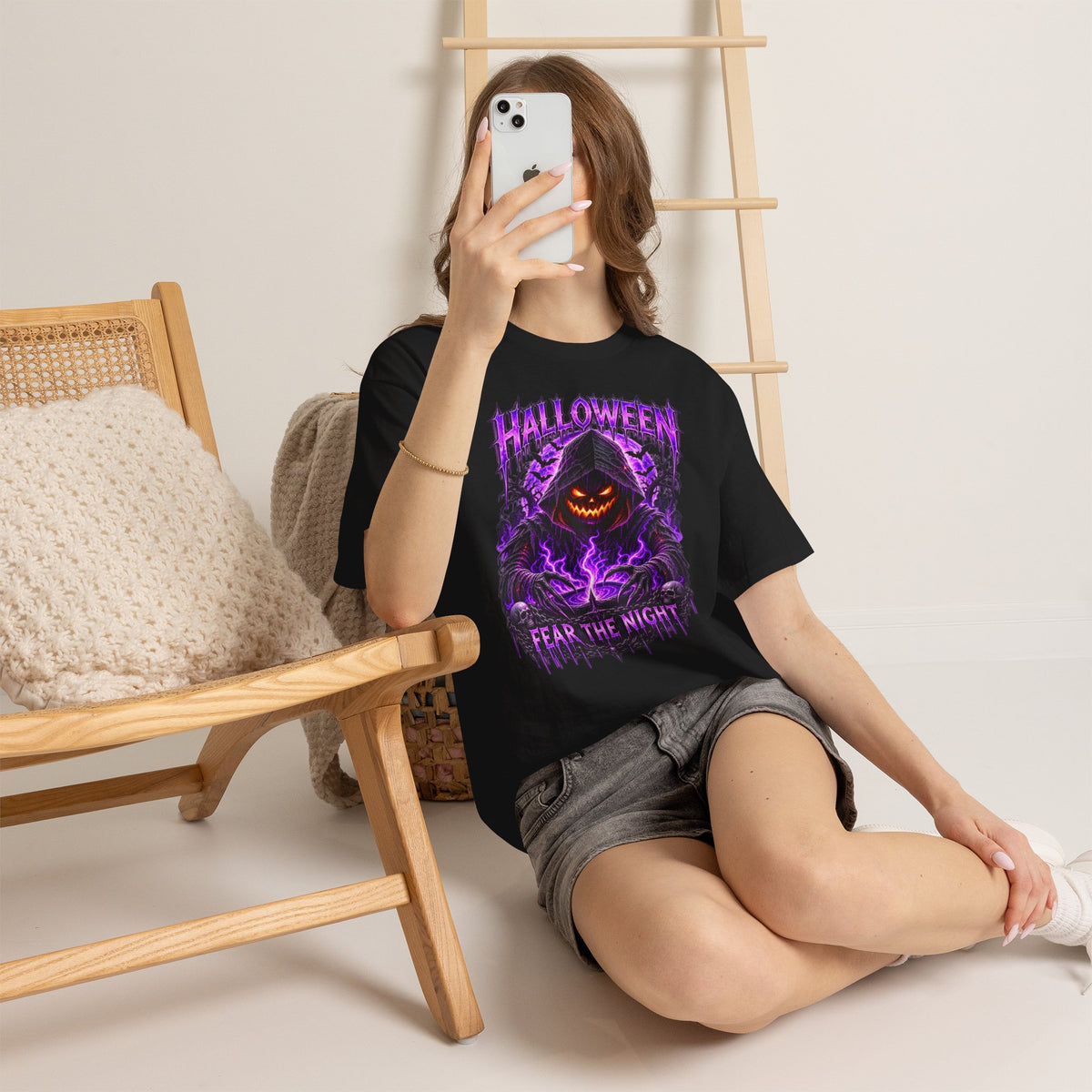 Fear the Night Pumpkin T-Shirt in Black — model view
