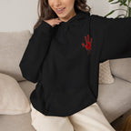 Red Handprint Hoodie in Black — model view