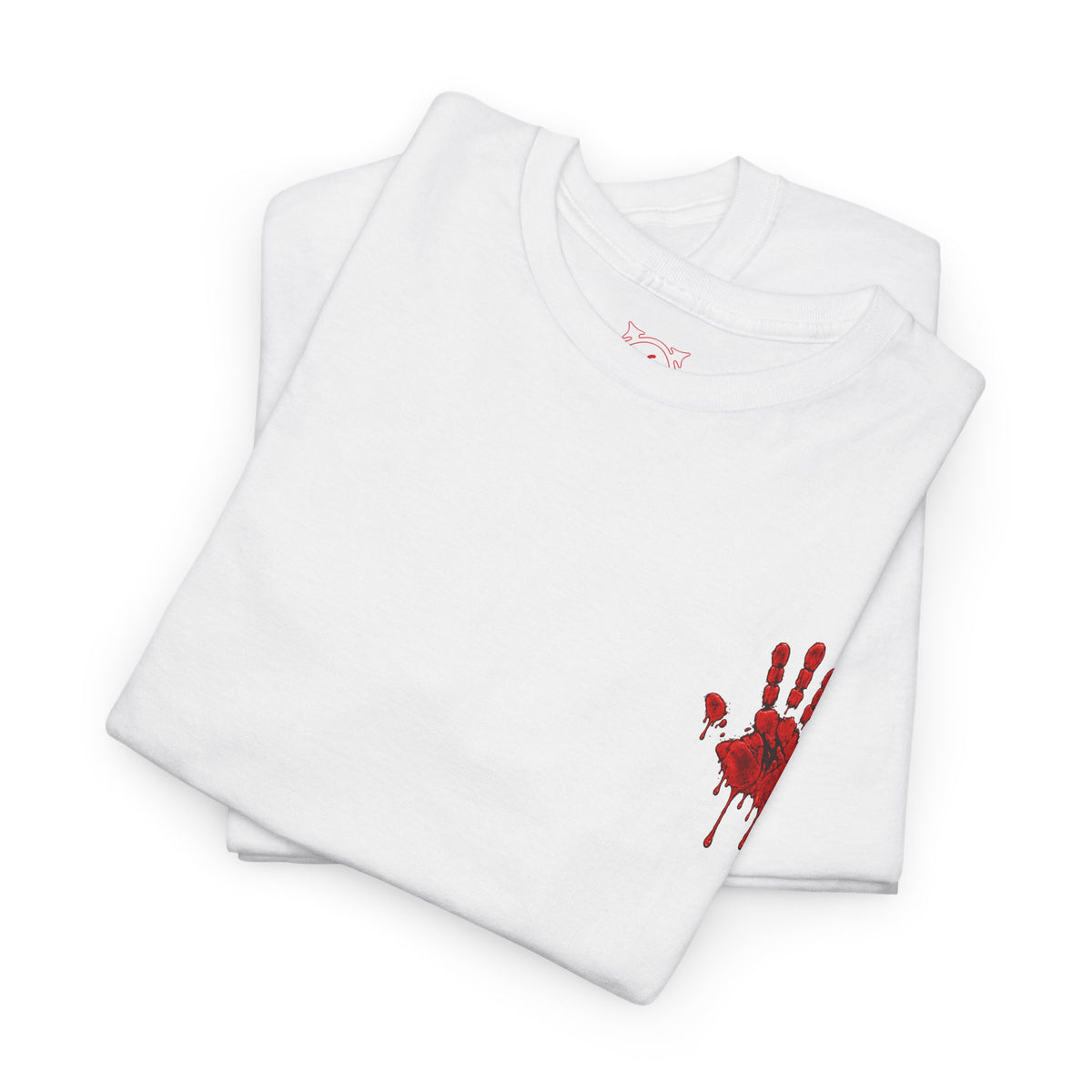 Red Handprint T-Shirt in White — folded view