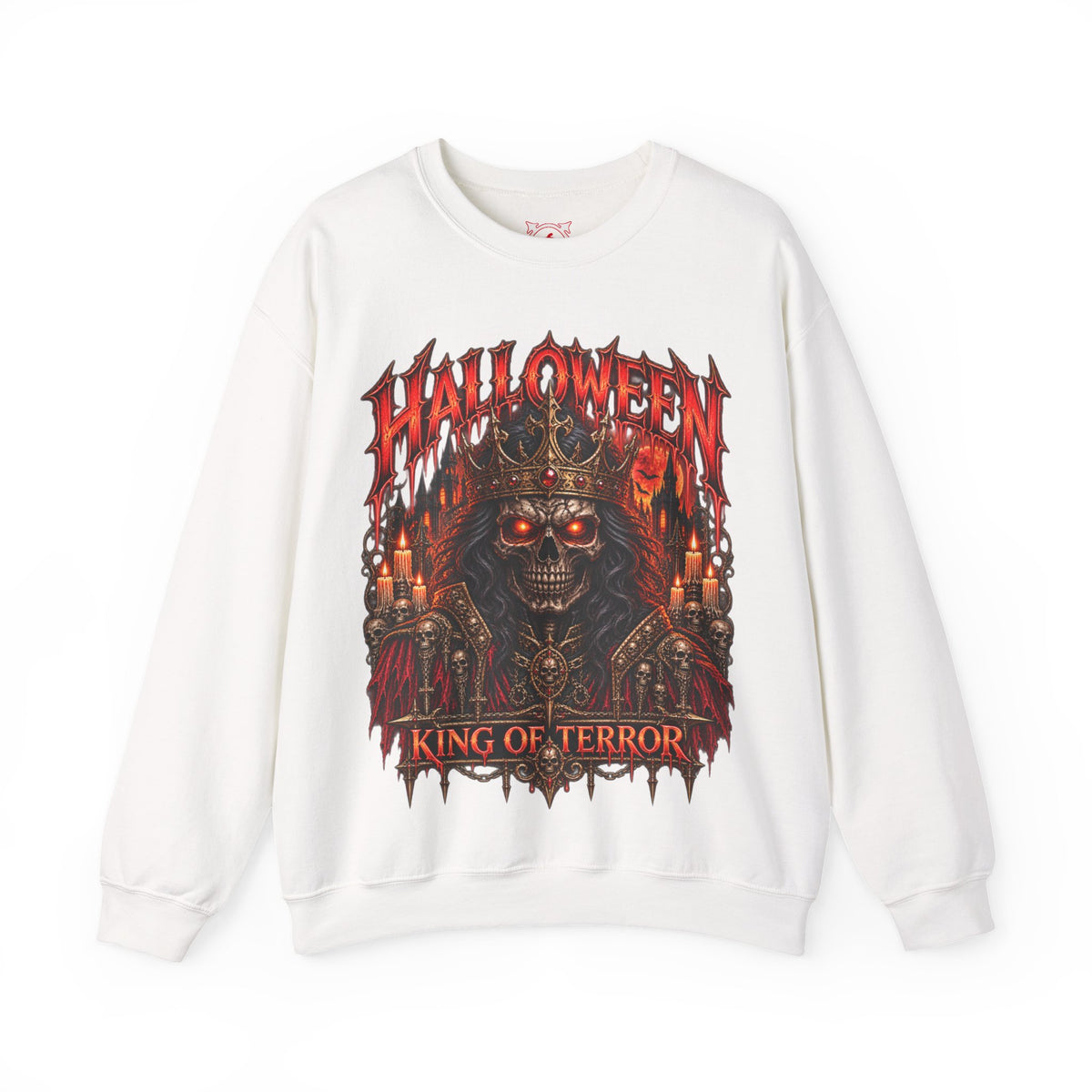 King of Terror Skeleton Sweatshirt in White — front view