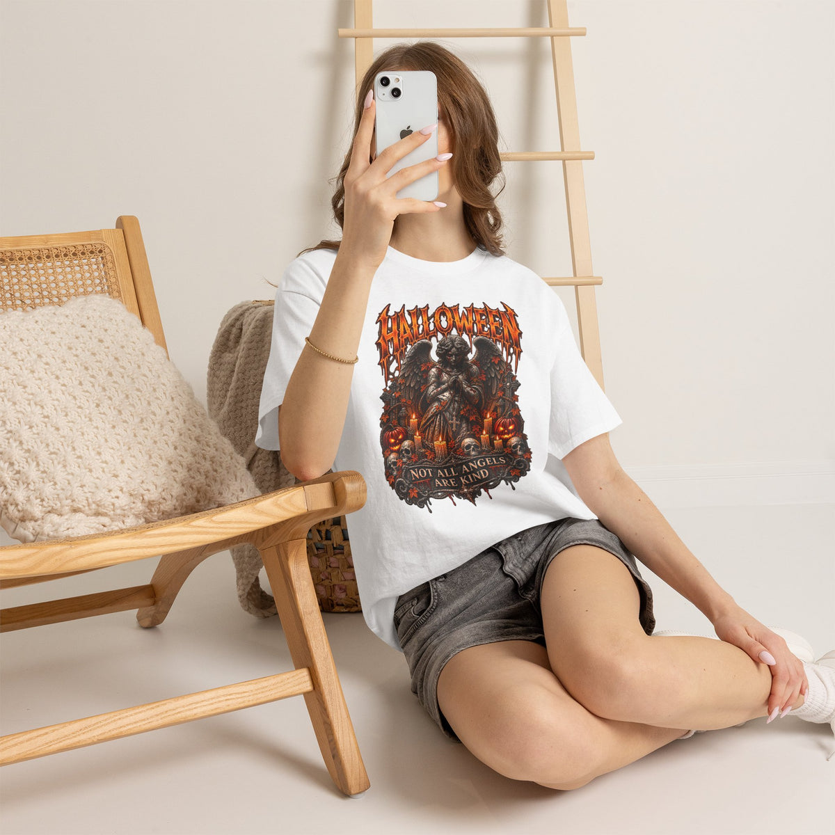 Not All Angels T-Shirt in White — model view