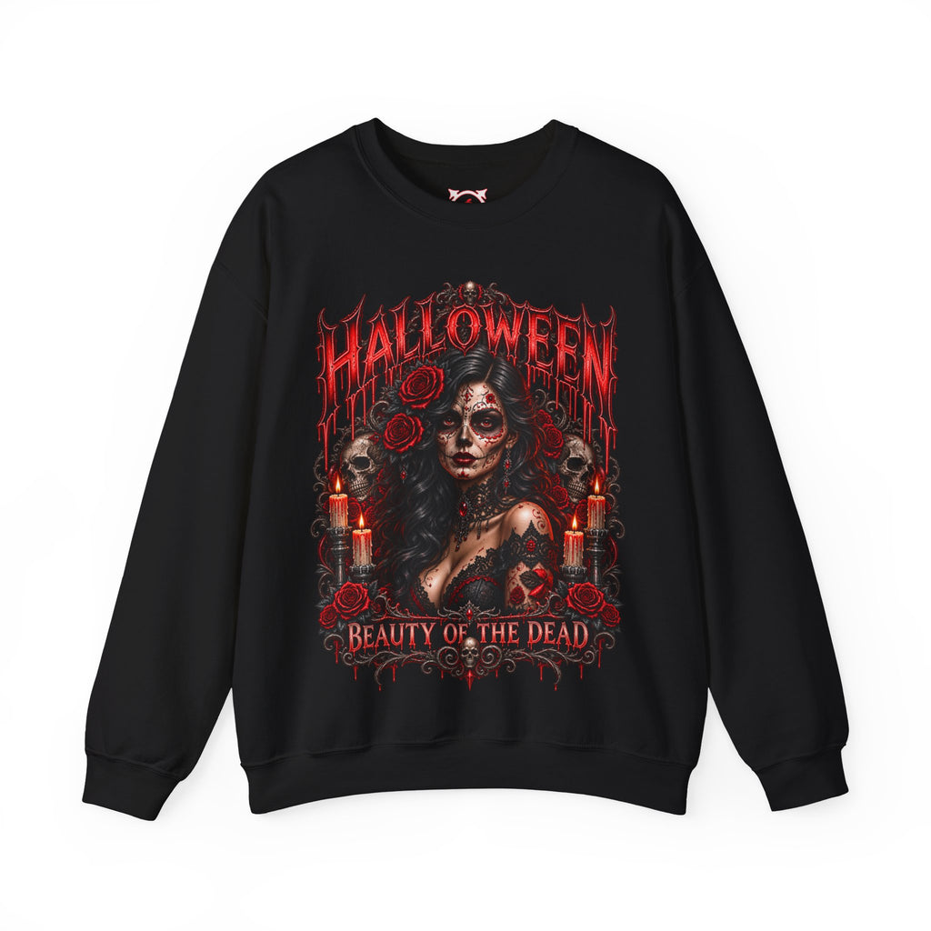 Beauty of the Dead Gothic Portrait Sweatshirt in Black — front view