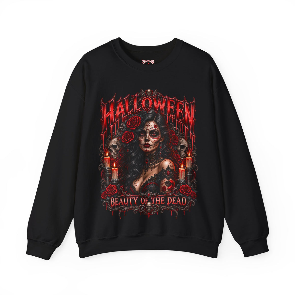 Beauty of the Dead Gothic Portrait Sweatshirt in Black — front view