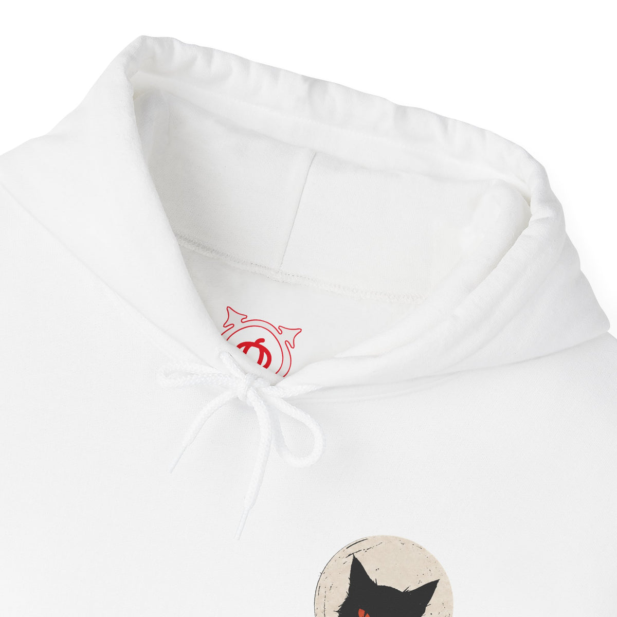 Black Cat Moon Hoodie in White — front view