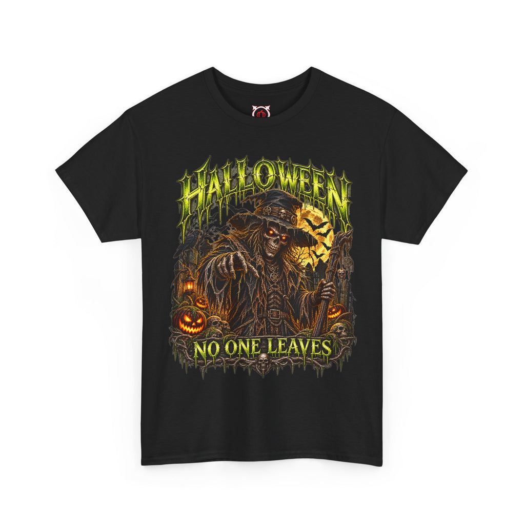 No One Leaves Scarecrow T-Shirt in Black — front view