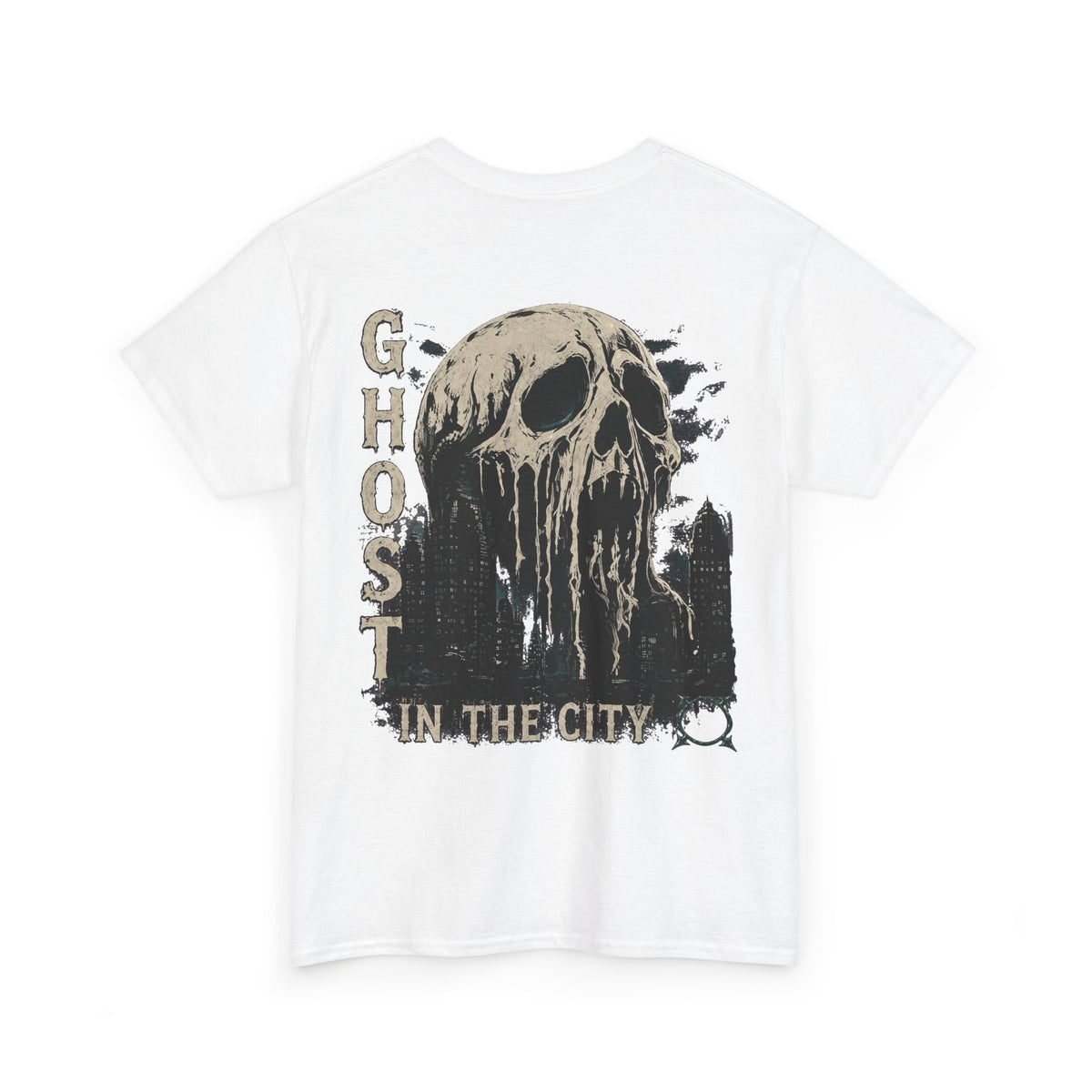 Ghost in the City Skull T-Shirt in White — back view