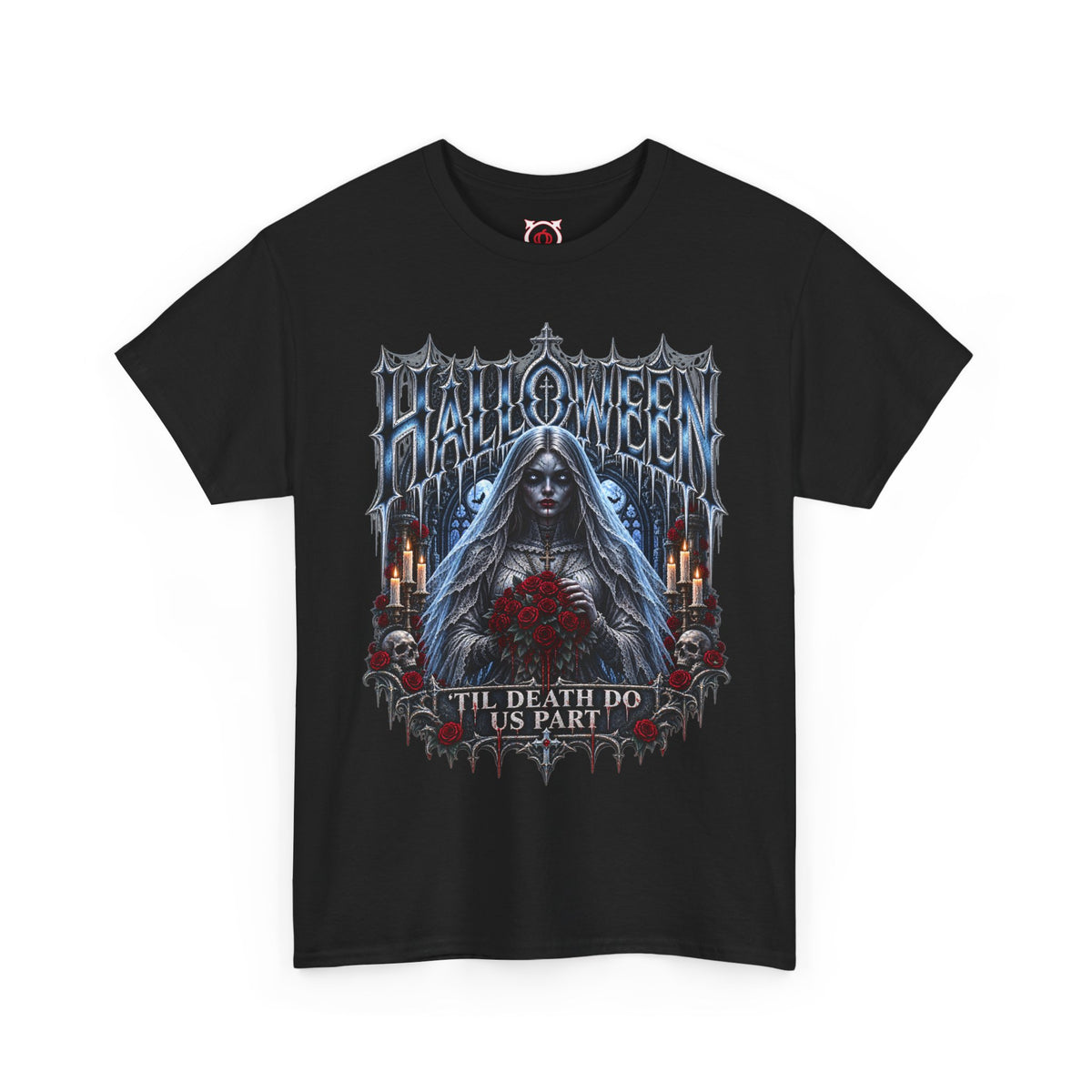 Midnight Vows Gothic Bride T-Shirt in Black — front view